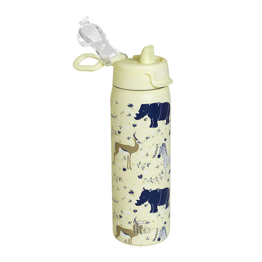 Ecolife Recyclable Thermos Bottle Stainless Steel BPA Free 650ml Wildlife with Straw