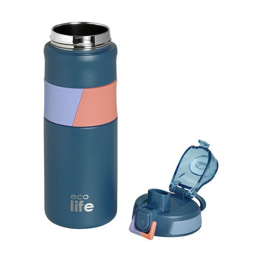 Ecolife Recycelbare Thermosflasche Rostfreier Stahl BPA-frei 500ml Blau mit Handgriff