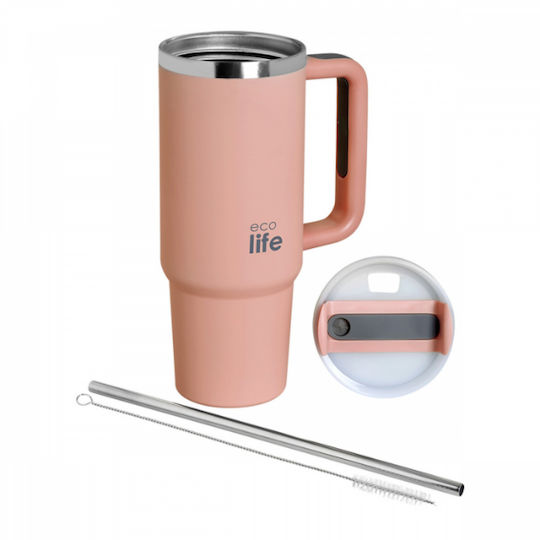Ecolife Thermos Bottle Stainless Steel BPA Free 900ml With Double Walls To Enjoy Cold Water Or Hot Drink For Many Hours With Straw
