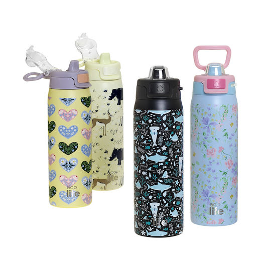 Ecolife Recyclable Thermos Bottle Stainless Steel BPA Free 650ml Wildlife with Straw