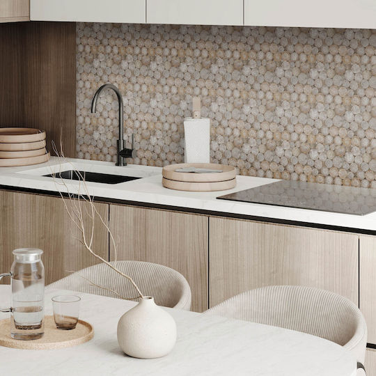 Ready To Apply Printed Vinyl Tiles Wooden Circle Pattern 6x60x30 Cm