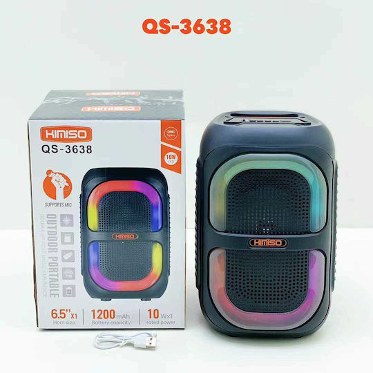 Kimiso QS-3638 Bluetooth Speaker 10W with Radio and Battery Life up to 3 Hours Black