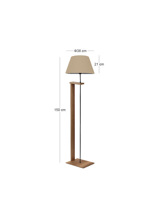 Megapap Moris Floor Lamp H150xL38cm with Lamp Bulb Base for E27 Beige