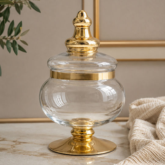 Keskor Glass Sweet Jar with Lid 12x12x20cm Gold