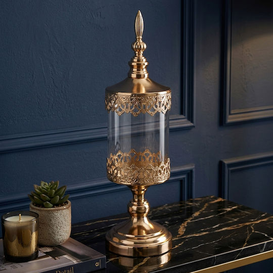 Keskor Glass Sweet Jar with Lid 11.5x11.5x40cm Gold