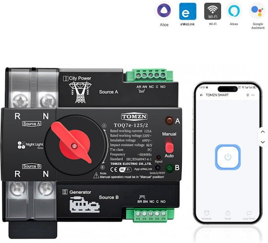 Two-Pole Changeover Rail Switch WiFi 230V 63A