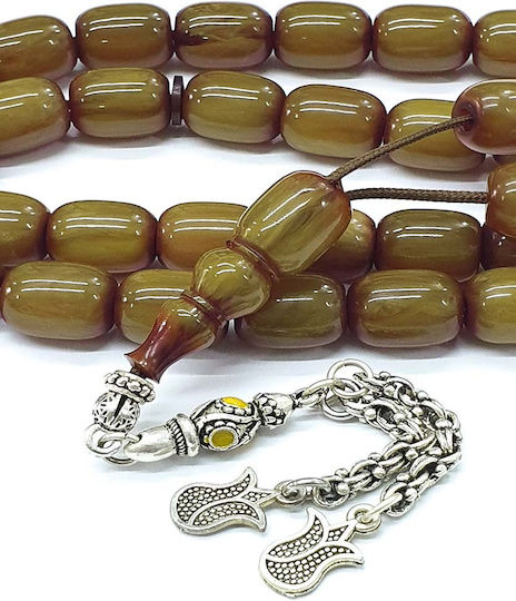 Roloi Komboloi Worry Beads with 33 Beads Made of Mastic Length 35cm Yellow