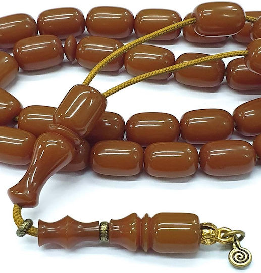 Roloi Komboloi Worry Beads with 33 Beads Made of Mastic Length 33cm Brown