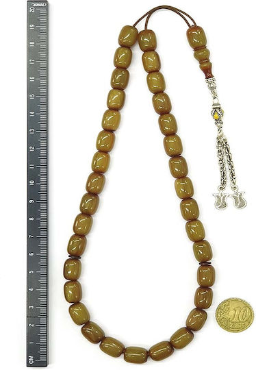 Roloi Komboloi Worry Beads with 33 Beads Made of Mastic Length 35cm Yellow
