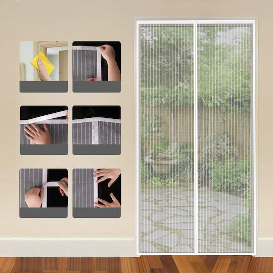 Door Mosquito Net with Magnetic Clasp White 220x150cm
