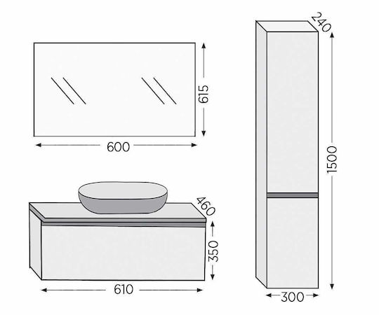 Furnibath Sevilla 60 Баня Маса без Смесител с Огледало М61xД50xВ46см Орех