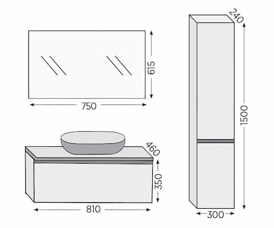 Furnibath Sevilla 80 Πάγκος με Νιπτήρα & Καθρέπτη Μ81xΒ50xΥ46cm White