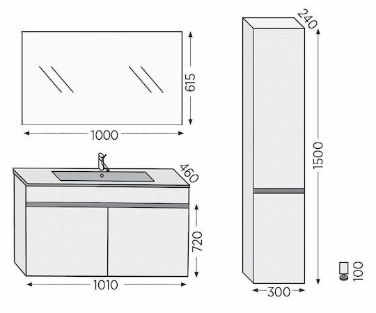 Furnibath Toledo 100 Баня Масa без Смесител с Огледало М101xД72xВ46см Орех