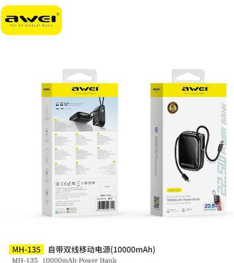 Awei MH-135 Power Bank 10000mAh 22.5W mit USB-C Ausgangsanschlüsse Schwarz