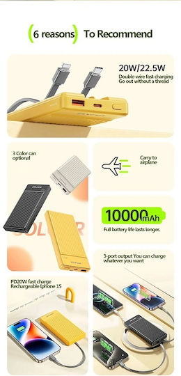 Awei P88K Power Bank 10000mAh 22.5W mit USB-A Ausgangsanschlüsse und USB-C Ausgangsanschlüsse Schwarz
