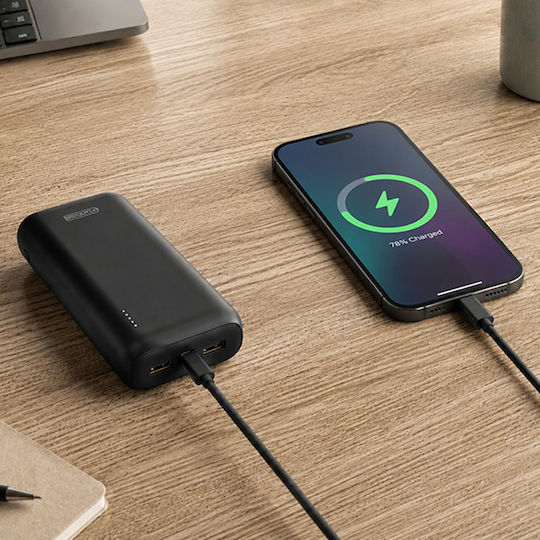 123accu Power Bank 20000mAh 20W με Θύρα USB-A και Θύρα USB-C Power Delivery Μαύρο