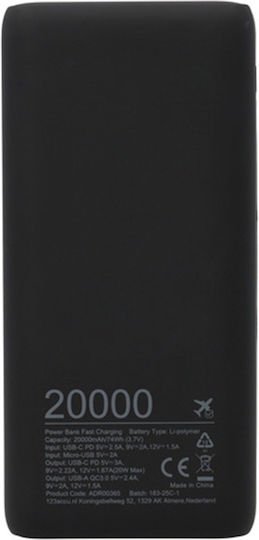 123accu Power Bank 20000mAh 20W με Θύρα USB-A και Θύρα USB-C Power Delivery Μαύρο