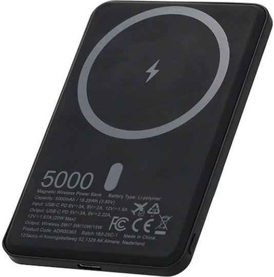 123accu ADR00363 Power Bank MagSafe 5000mAh 20W cu Port USB-C Power Delivery Negru