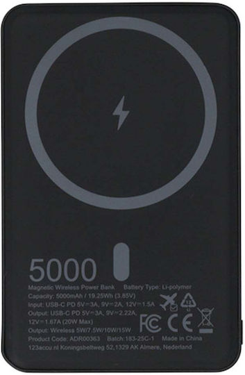 123accu ADR00363 Power Bank MagSafe 5000mAh 20W cu Port USB-C Power Delivery Negru