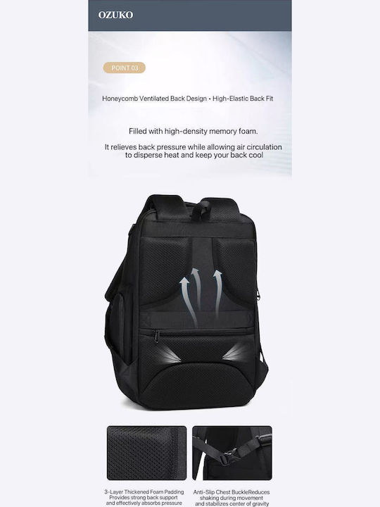Ozuko Backpack Αδιάβροχο Μαύρο