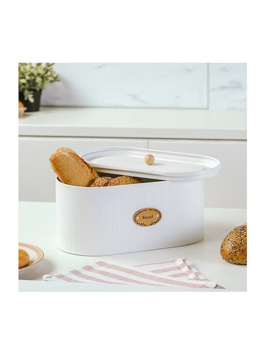 Nava Bread Box with Lid Metallic White