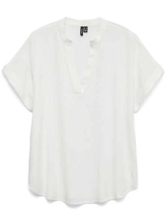 Damen Sommer Bluse Baumwolle Kurzärmelig mit V-Ausschnitt Snow White