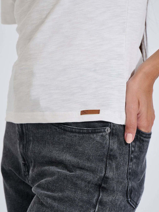 Damen Baumwolle Kurzärmelig Top Farbe Ecru