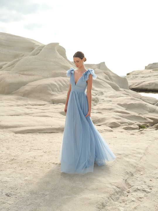 Summer Maxi Dress for Wedding / Christening with Tulle Light Blue