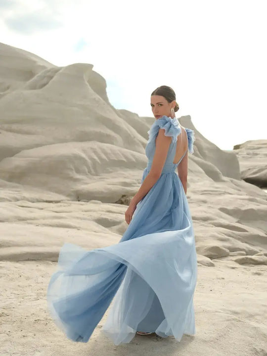 Summer Maxi Dress for Wedding / Christening with Tulle Light Blue