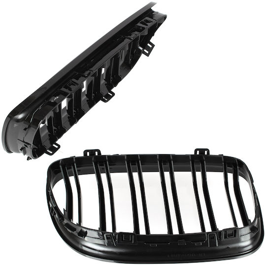 Bmw 3 E90 E91 2009-2013 Σεδαν Σταθερο Διακοσμητικά Στοιχεία Μεταξύ Προβολέων Νεφρά Αριστερό + Δεξί Σετ Μαυρο Γλωσσικο Διπλο Μπαρ