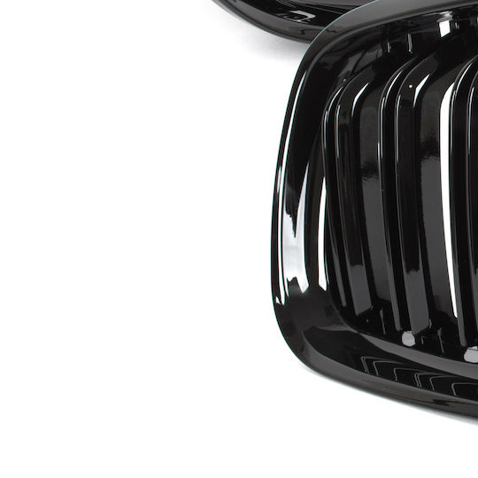 Bmw 3 E90 E91 2009-2013 Σεδαν Σταθερο Διακοσμητικά Στοιχεία Μεταξύ Προβολέων Νεφρά Αριστερό + Δεξί Σετ Μαυρο Γλωσσικο Διπλο Μπαρ