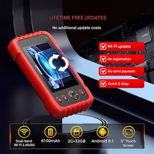 Launch Crp123x Elite V3.0 Tester de diagnostic auto profesional Scanner OBD2 Android 8.1 Ecran tactil de 5 inci 4 sisteme ECU Diagnostic 7 funcții de resetare service Epb Dpf Bms Sas Oil Citire Vin WiFi
