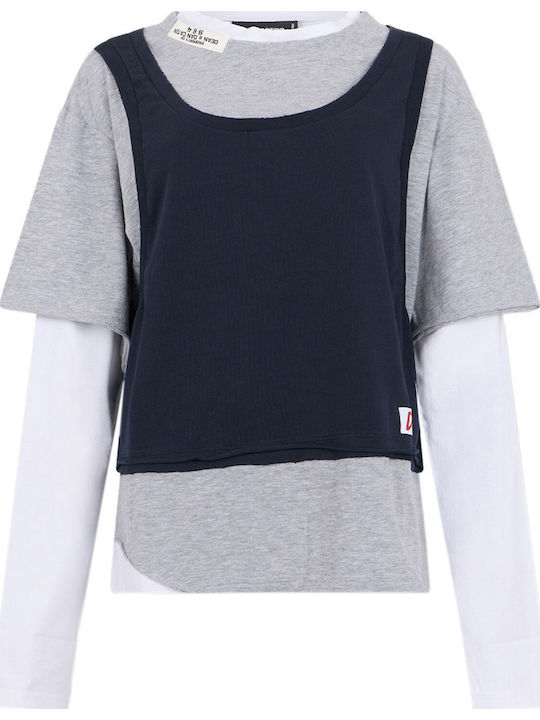 Γυναικεία Μπλούζα Blue Navy/grey Melange/white