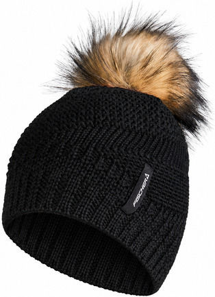 Beanie Damen Fleece Strickmütze in Schwarz