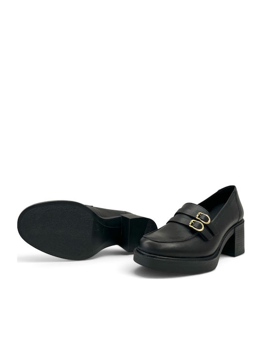 Leder Pumps mit Chunky Mittelhohem Absatz Schwarz