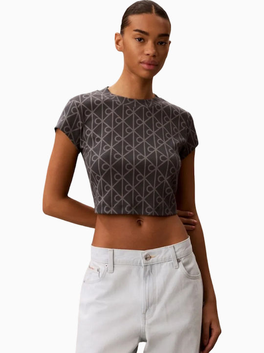 Damen Crop Top Baumwoll Kurzärmelig Grau