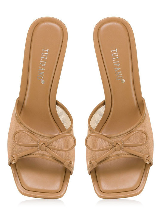 Damen Pantoletten mit Dünnem Absatz in Beige Farbe