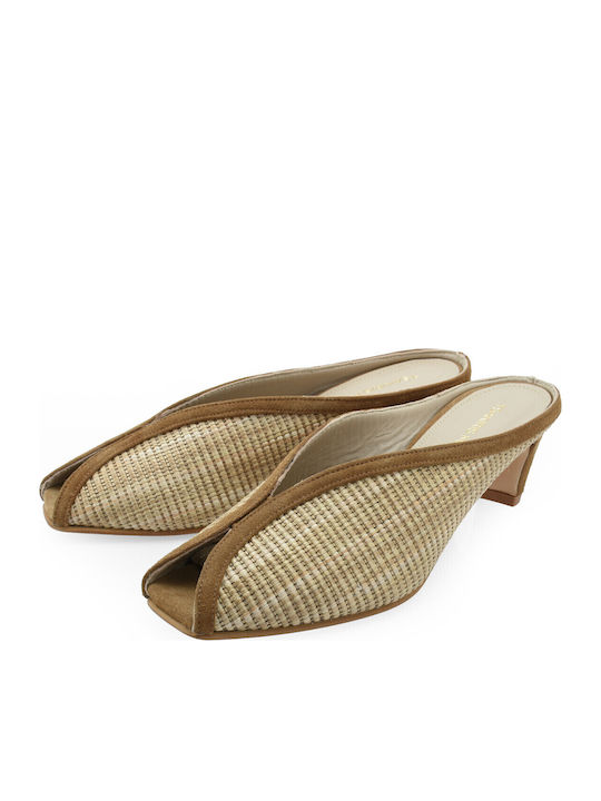 Mules With Low Heel In Brown Colour