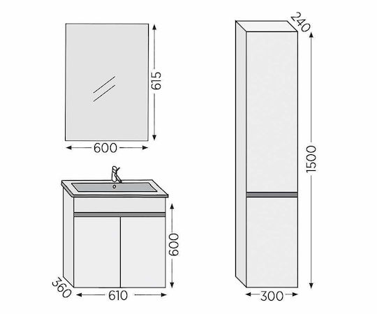 Furnibath Toledo 60 Πάγκος με Νιπτήρα & Καθρέπτη Μ61xΒ60xΥ46cm White