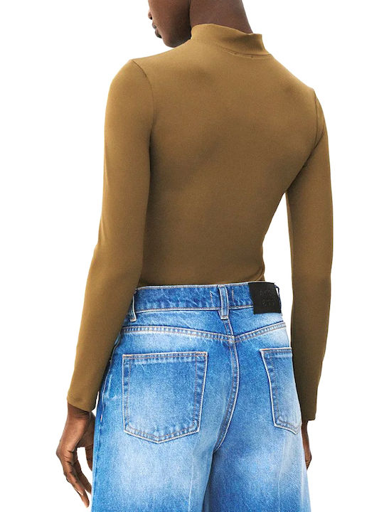 Access Fashion Bodysuit Cu Guler Înalt Cu Mâneci Lungi Pentru Femei Access Fashion Kaki 64-2130-202-Oliv