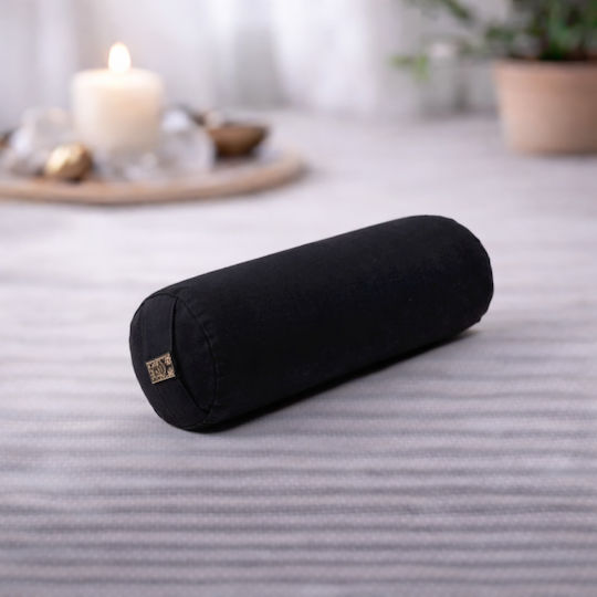 Mini Yoga Bolster Round Pillow Kids Yoga Black Organic Cotton 40x12cm