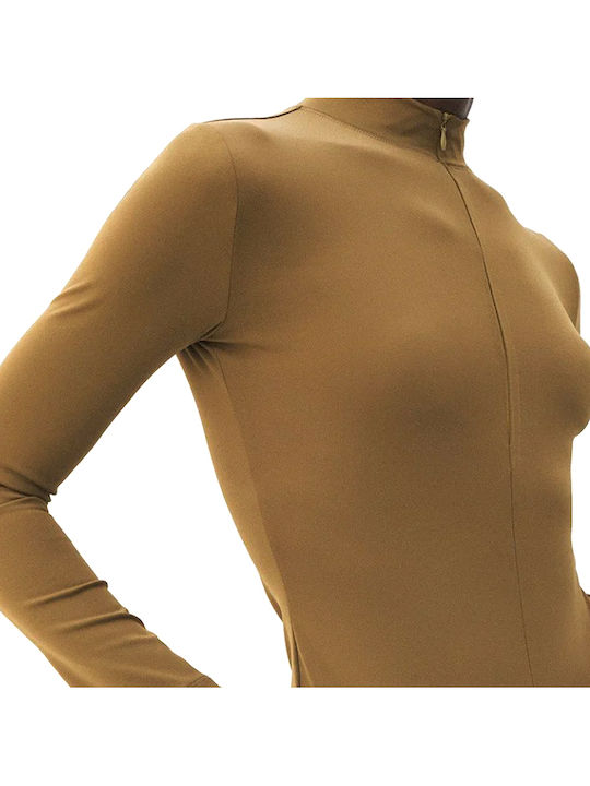 Access Fashion Дамско Боди С Висока Яка С Дълъг Ръкав Каки 64-2130-202-olive