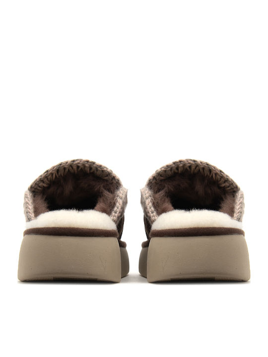 Suede Mules With High Heel In Brown Colour
