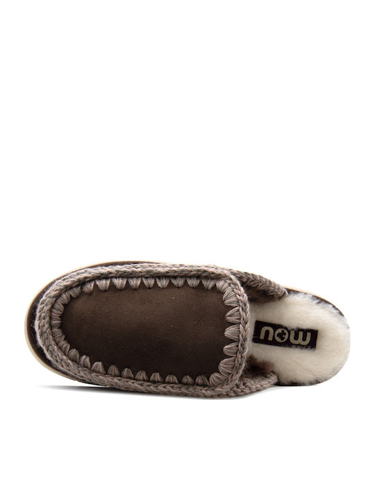 Suede Mules With High Heel In Brown Colour