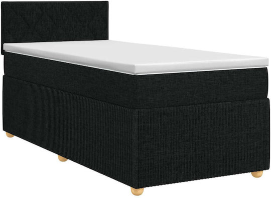 Single Upholstered Bed with Fabric Black with Slats and Mattress 80x200cm