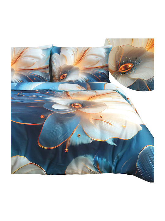 Darymex Set Huse Pentru Pilote Bumbac Satinat 220x200cm Supraadult Cu 2 Fețe De Pernă Albastre