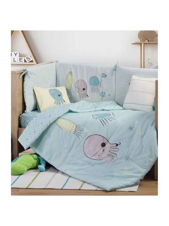 Nef-Nef Homeware Cotton Baby Quilt Ocean Friends 110x140cm Light Blue