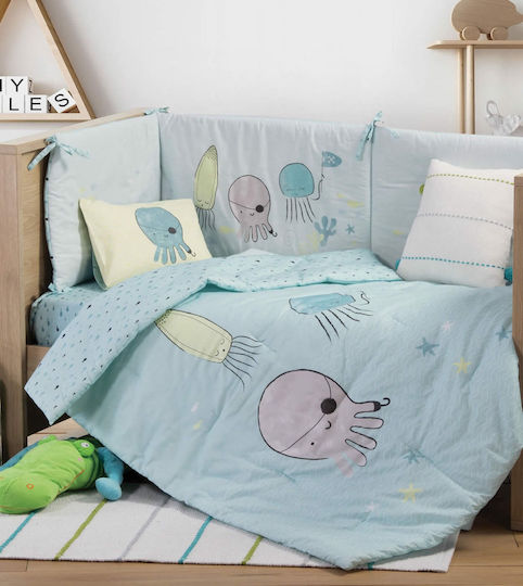 Nef-Nef Homeware Cotton Baby Quilt Ocean Friends 110x140cm Light Blue