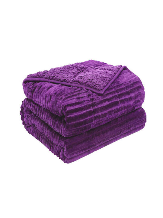Kraft World Pătură Sherpa Superdublă 220x240 cm Violet RIGE-Violet