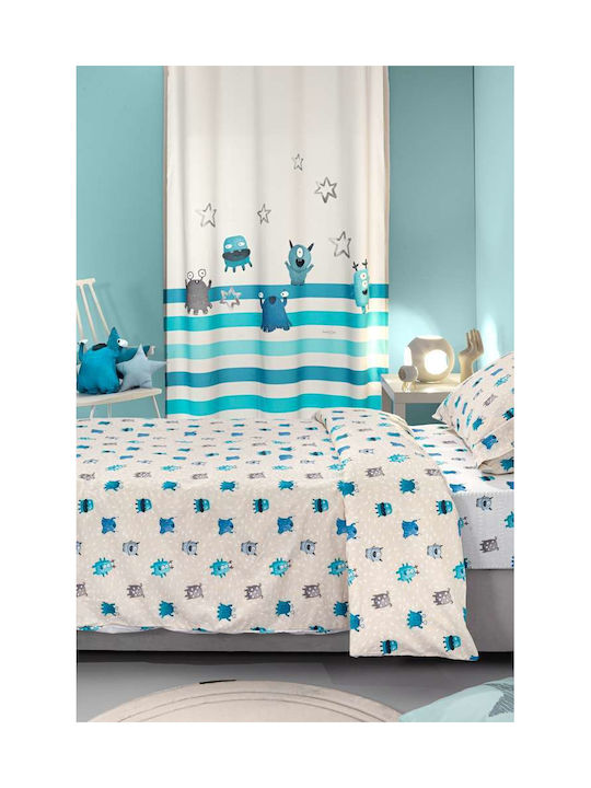 Saint Clair Set Single Cotton Sheets Monsters Blue 115x170cm 3 Pieces
